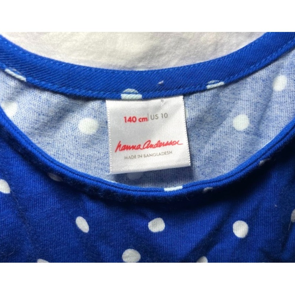 Hanna Andersson‎ Sz 10 Blue White Polka Dot Sleeveless Dress Tiered Cotton 140 - Picture 2 of 3